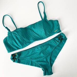 Roxy Tidal Times Swimsuit Bikini Teal - Top Large Bottom Medium
